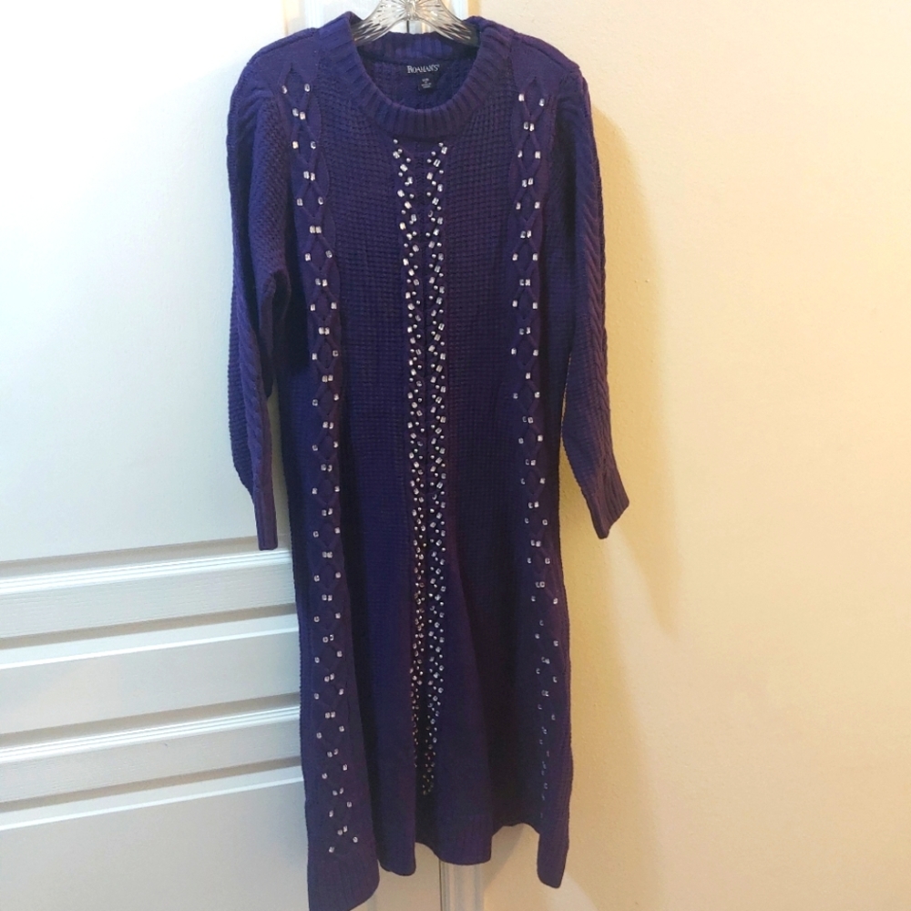 Roman's Women's Embellished Fit and Flare Longsleeve Plus Size Dress 14/16
